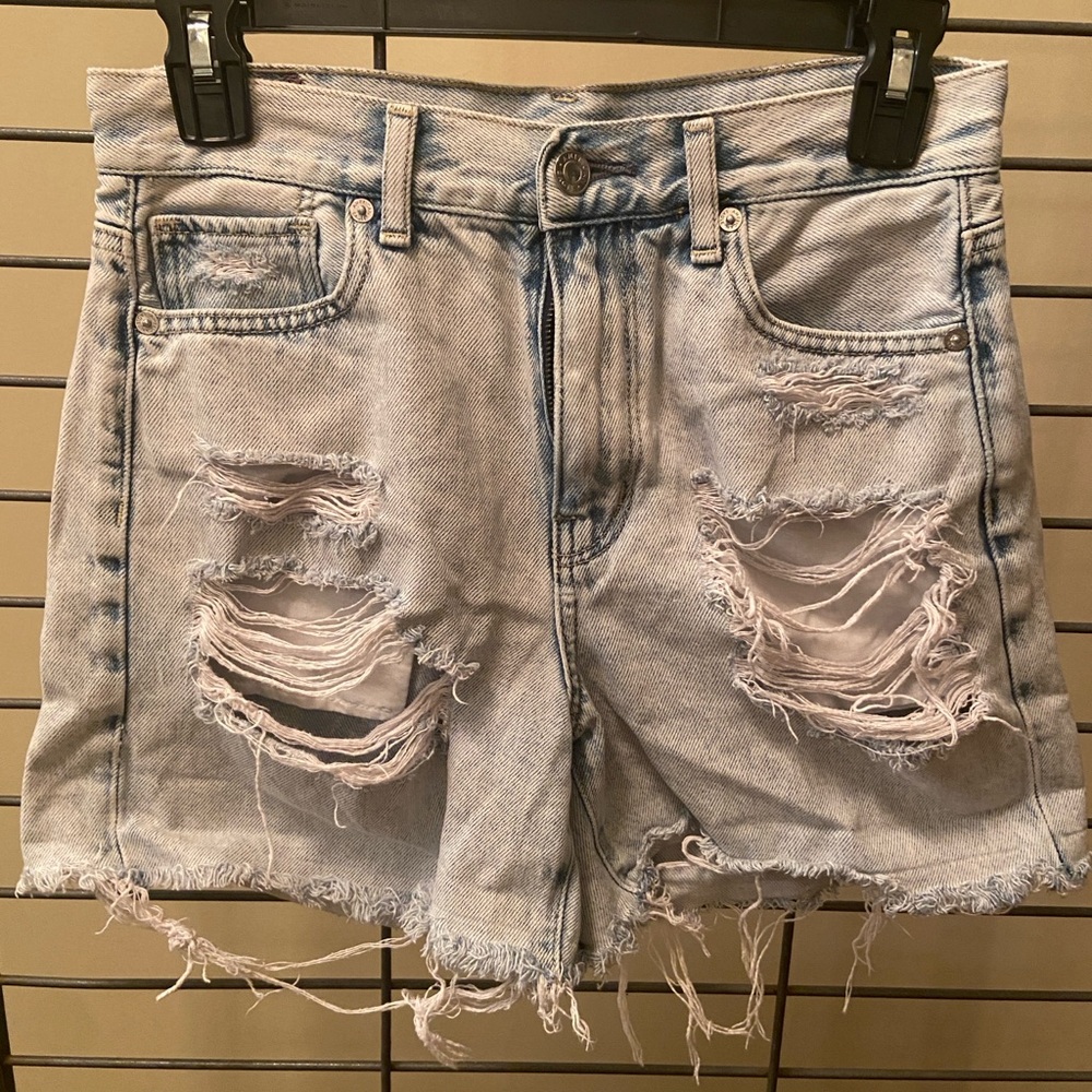 American Eagle Outfitters Ripped‎ Light Blue Denim Jean Shorts Cutoff Womens